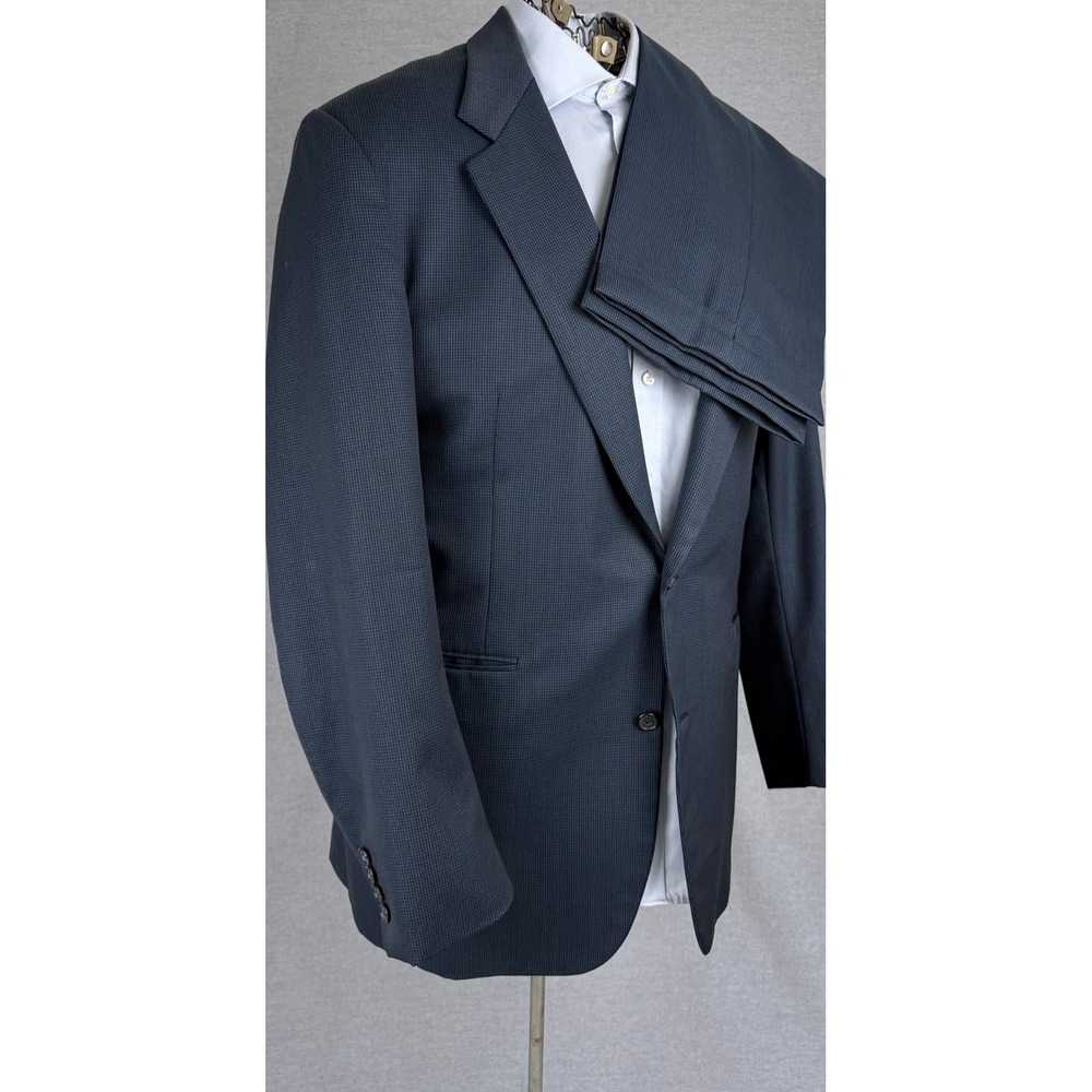 Vintage Southwick Suit Mens Navy Blue‎ Micro Check 2 Piece 42 Tall 35x30 USA